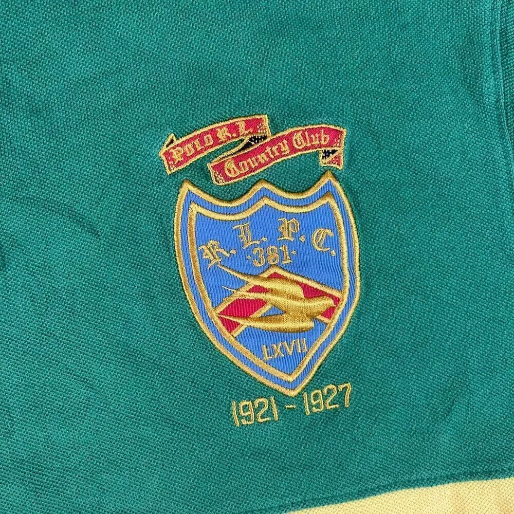 Vtg Polo Ralph Lauren Rugby Country Club Patch Polo Striped Short Sleeve XL